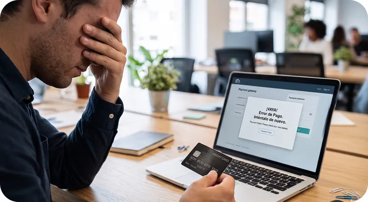 A user experiencing a declined payment due to suspected credit card identity fraud.