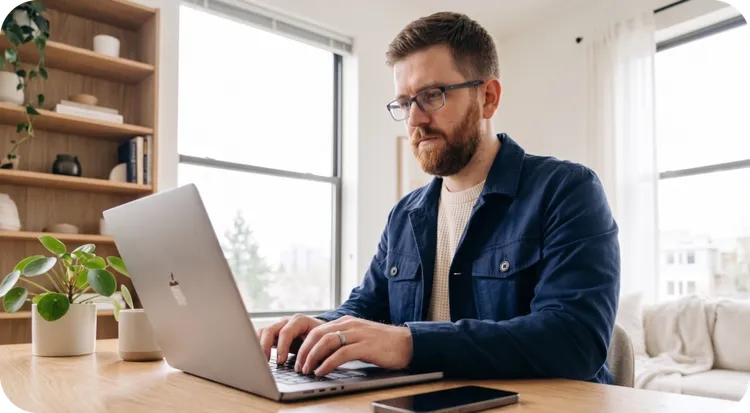 Digital worker using their laptop to manage workflows through hyperautomation.