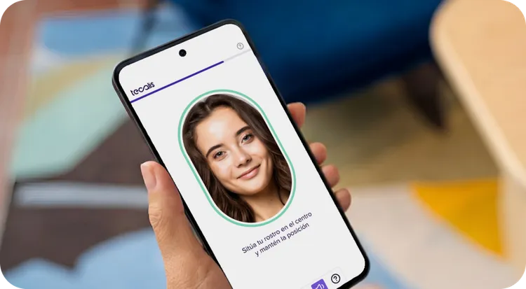 Woman using a facial recognition system.
